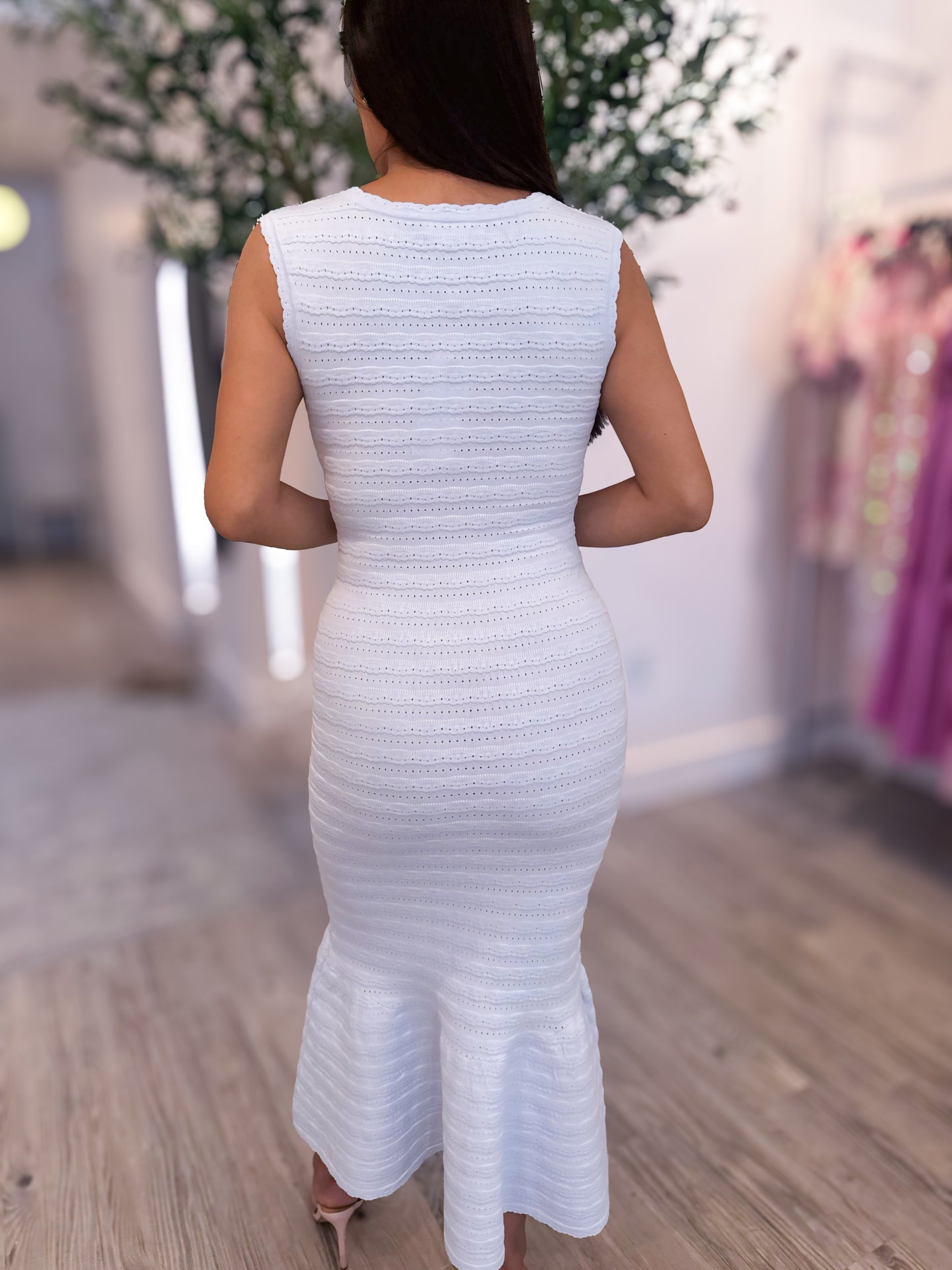 Pointelle Knit Midi Dress