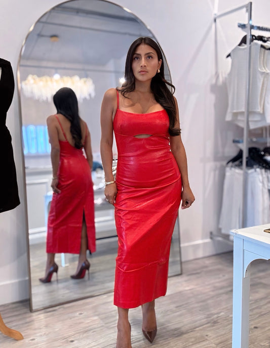 Anita Faux Leather Midi Dress