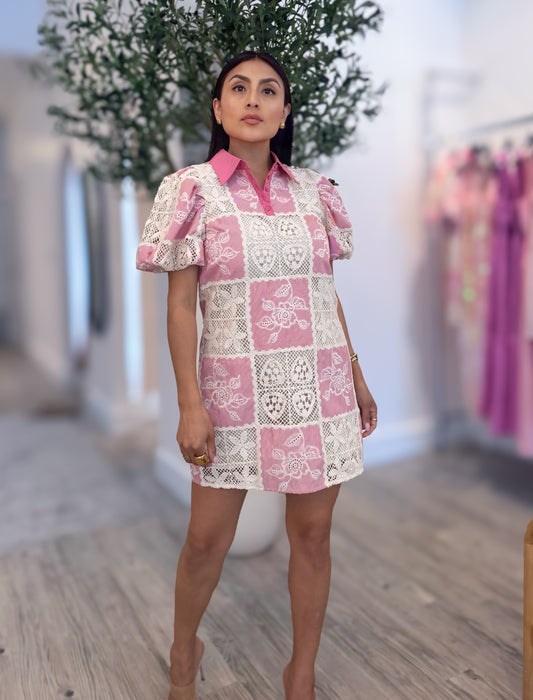 Patchwork Crochet Mini Dress